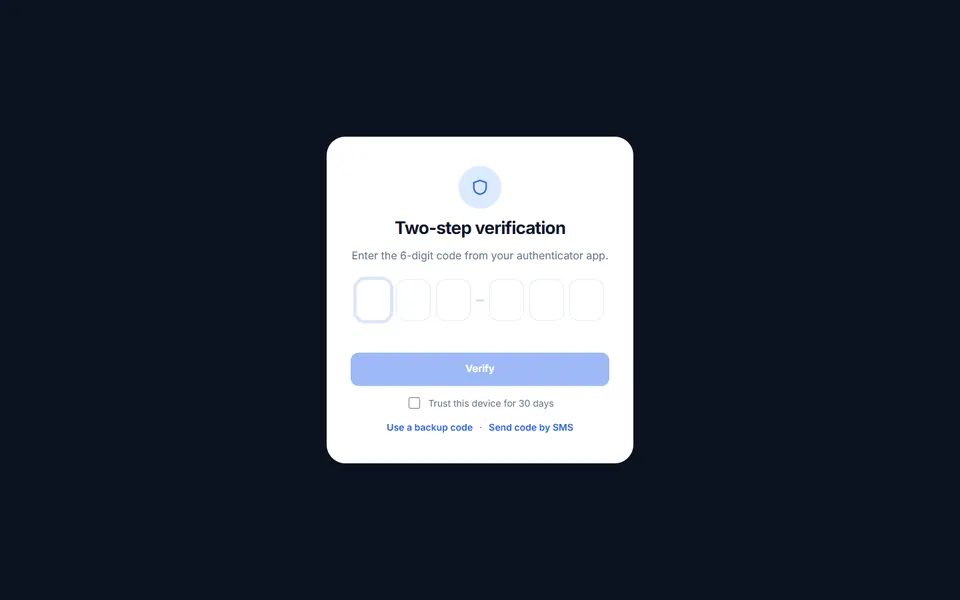 Two factor code — login & sign-up template