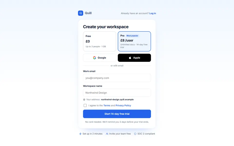 Sign up with plan choice — login & sign-up template