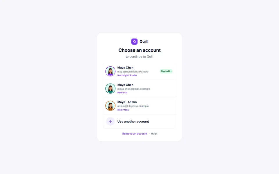 Choose an account — login & sign-up template