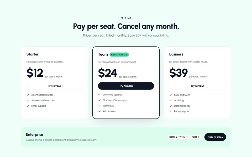 AI per seat — pricing tables template