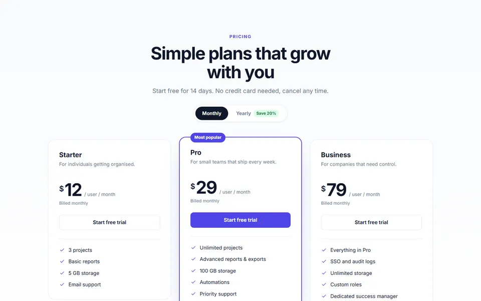 Pricing tables templates