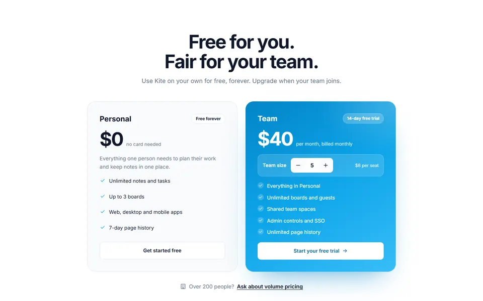 Free vs pro with seats — pricing tables template
