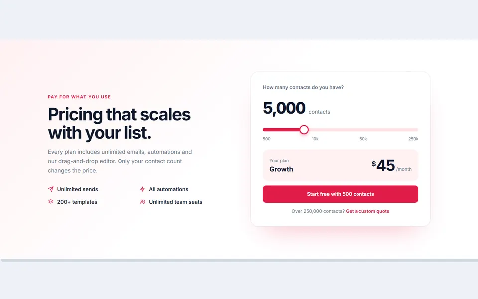 Usage slider — pricing tables template