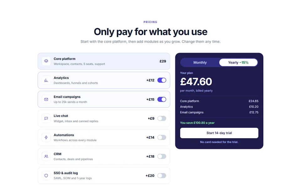 Build your plan modules — pricing tables template