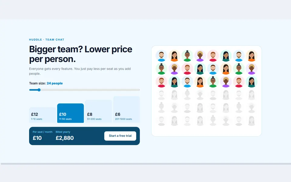 Seat volume pricing — pricing tables template
