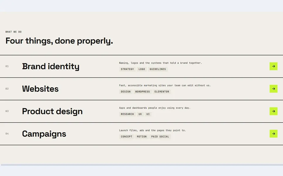 Studio numbered rows — services template