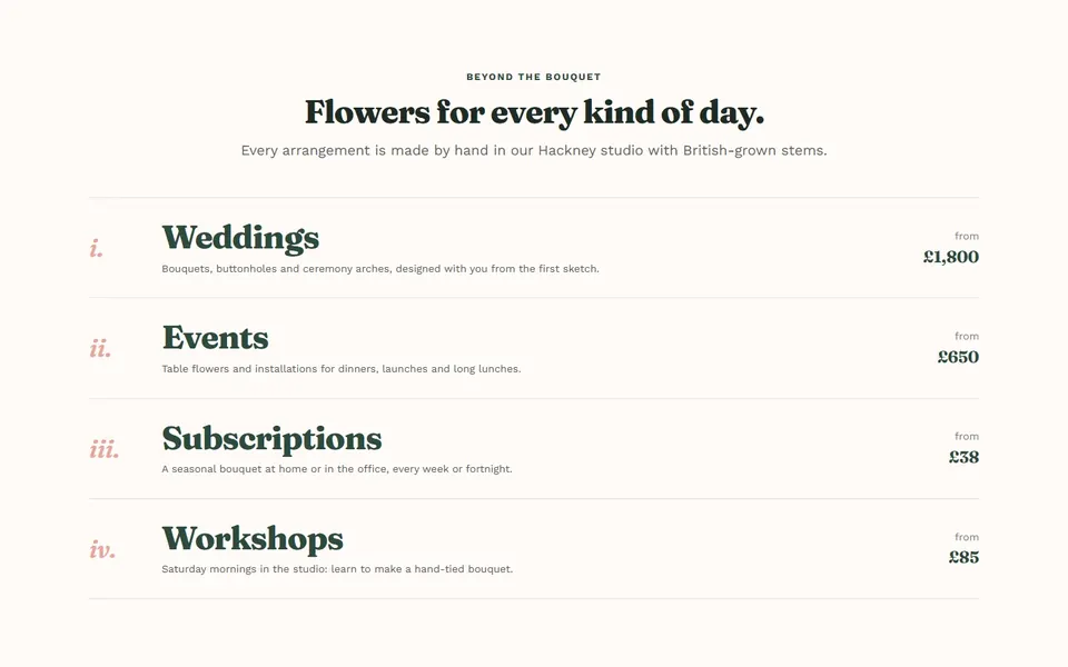 Florist numbered rows — services template