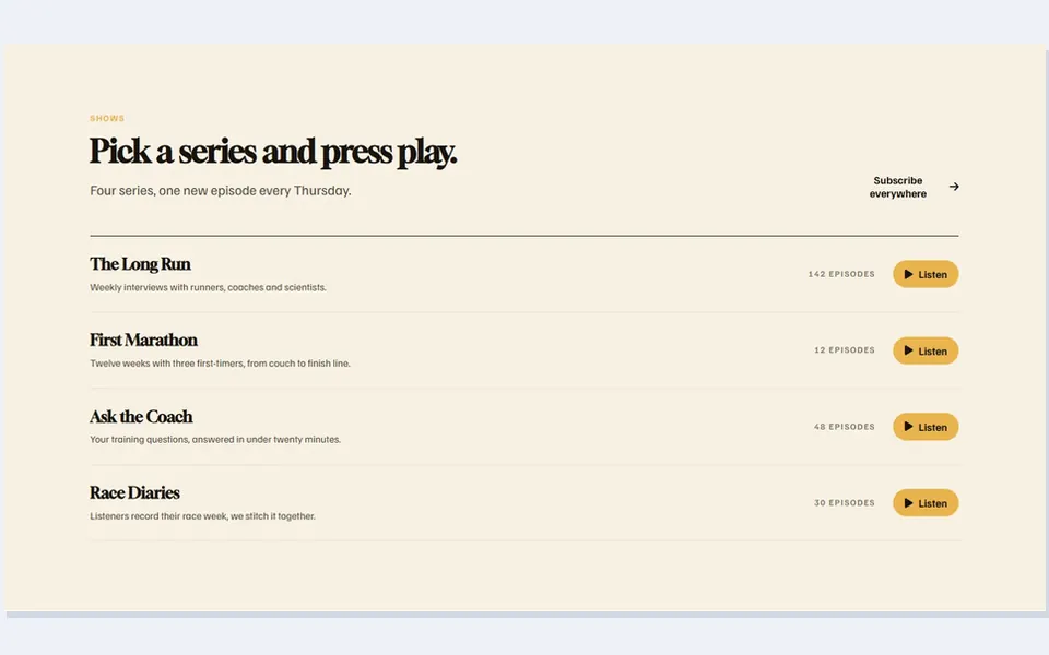 Podcast series list — services template