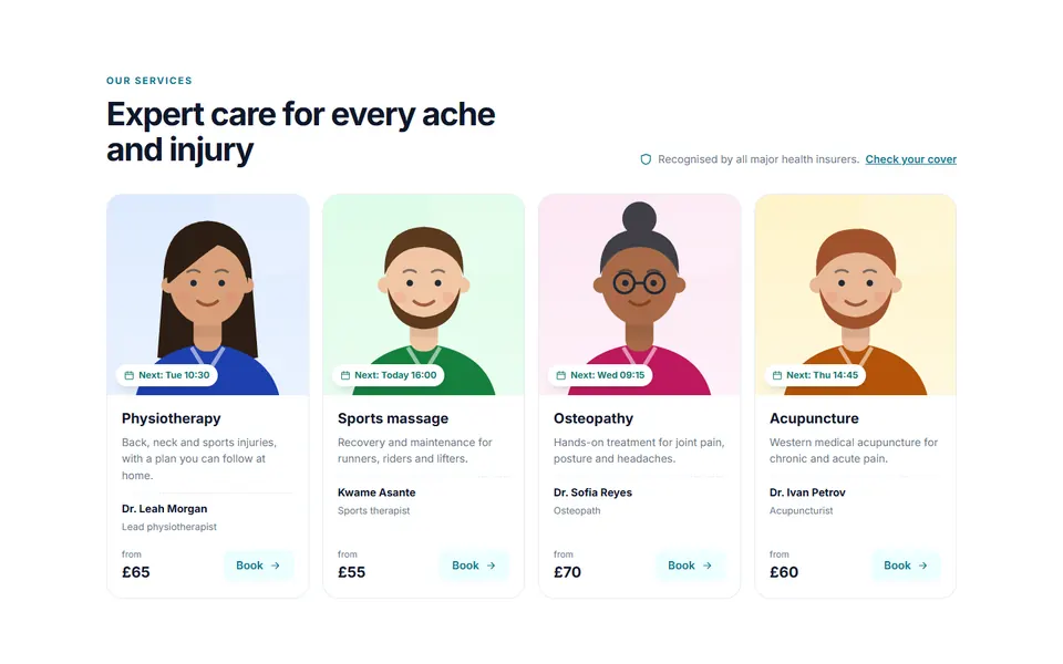 Clinic services with specialists — services template