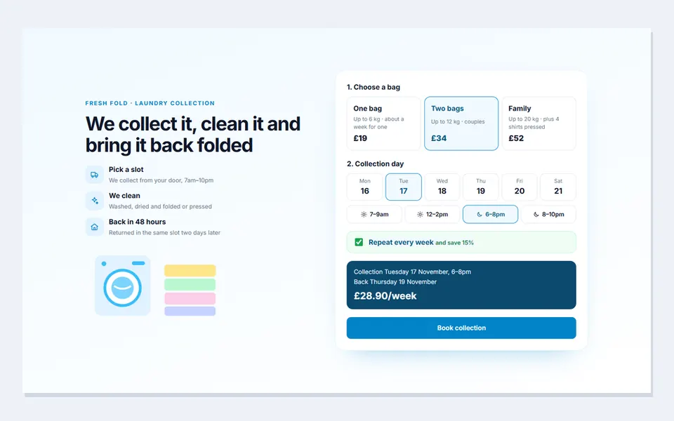 Laundry pickup scheduler — services template