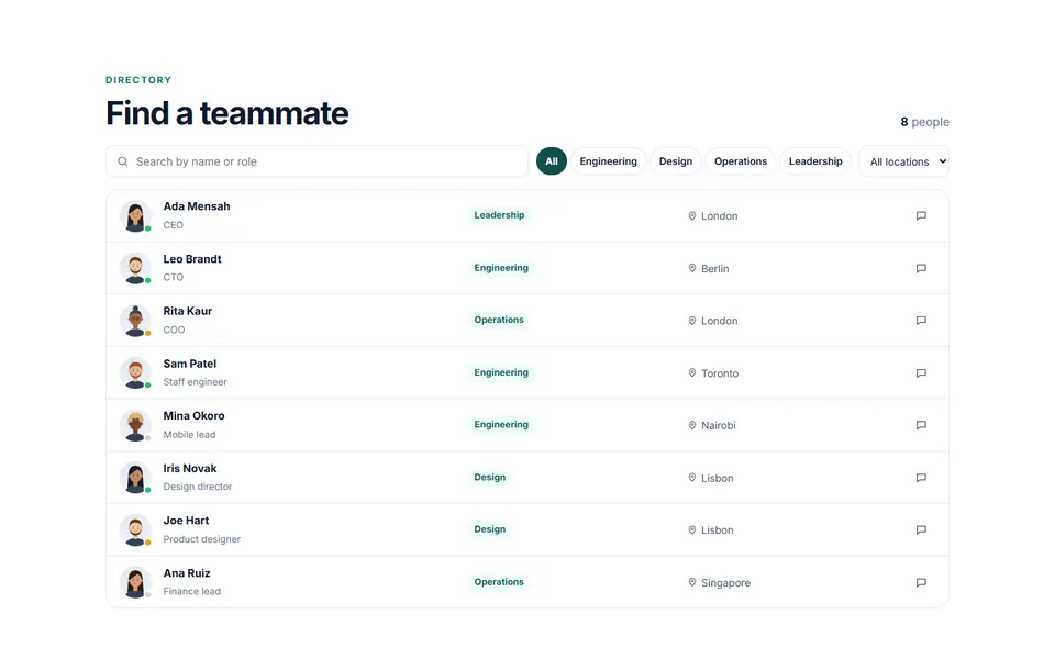 People directory — team & about template