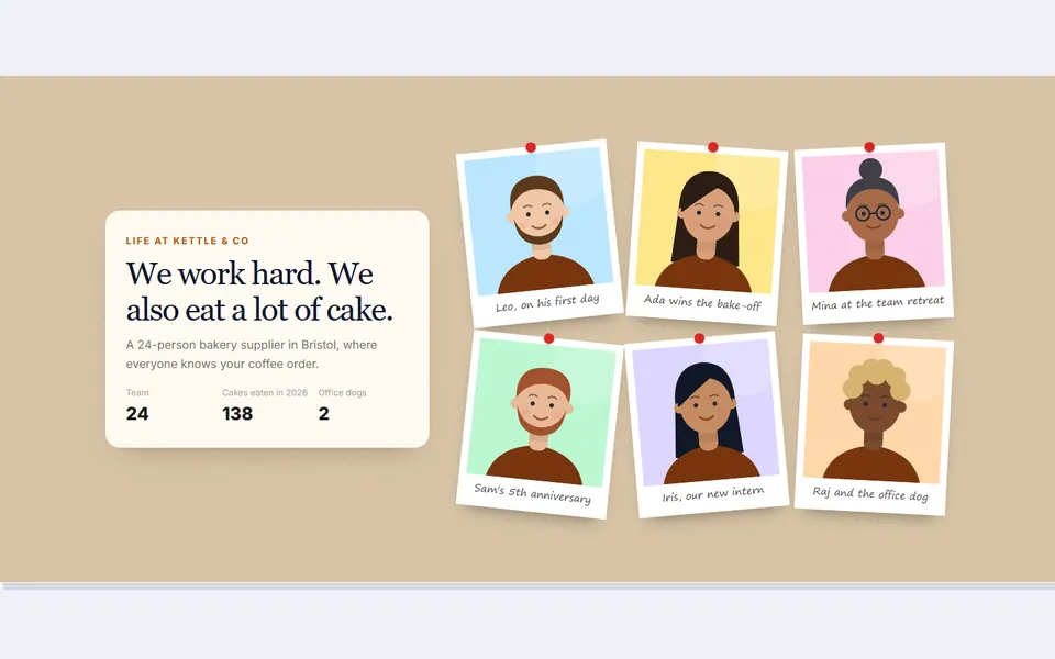 Polaroid team wall — team & about template