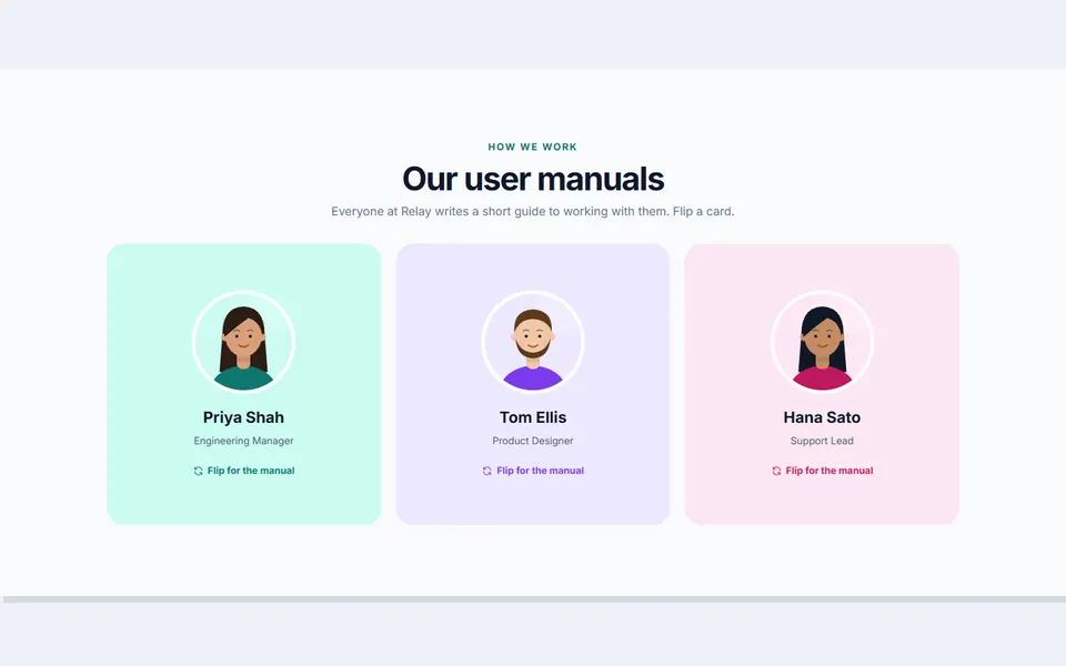 Team user manual cards — team & about template