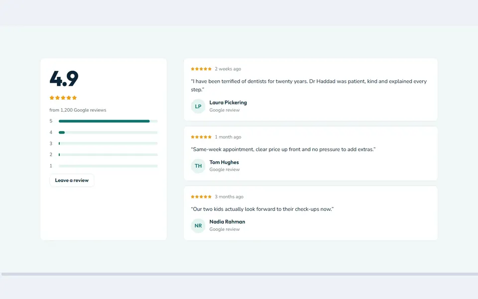 Clinic rating summary — testimonials & logos template
