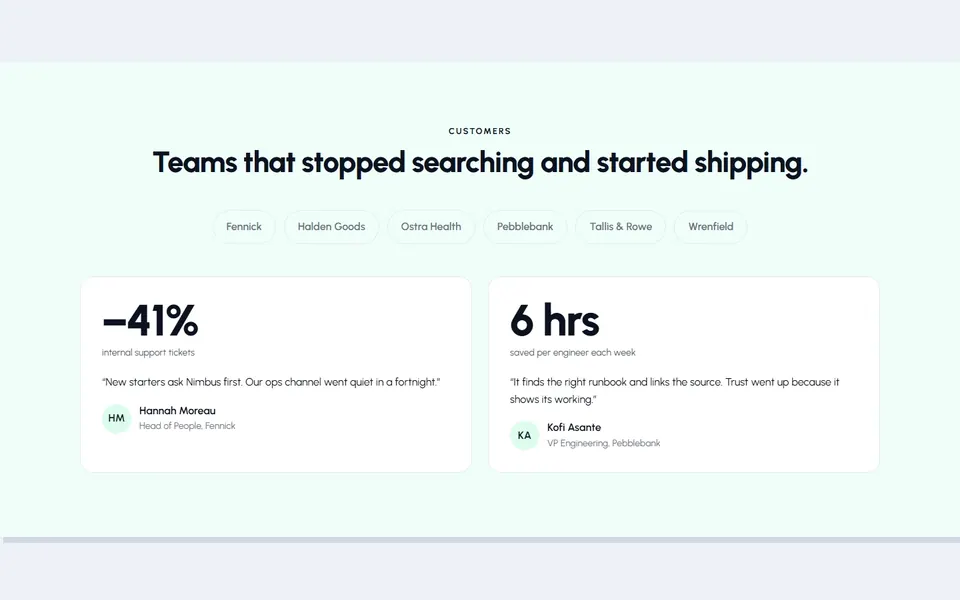 AI customer wall — testimonials & logos template