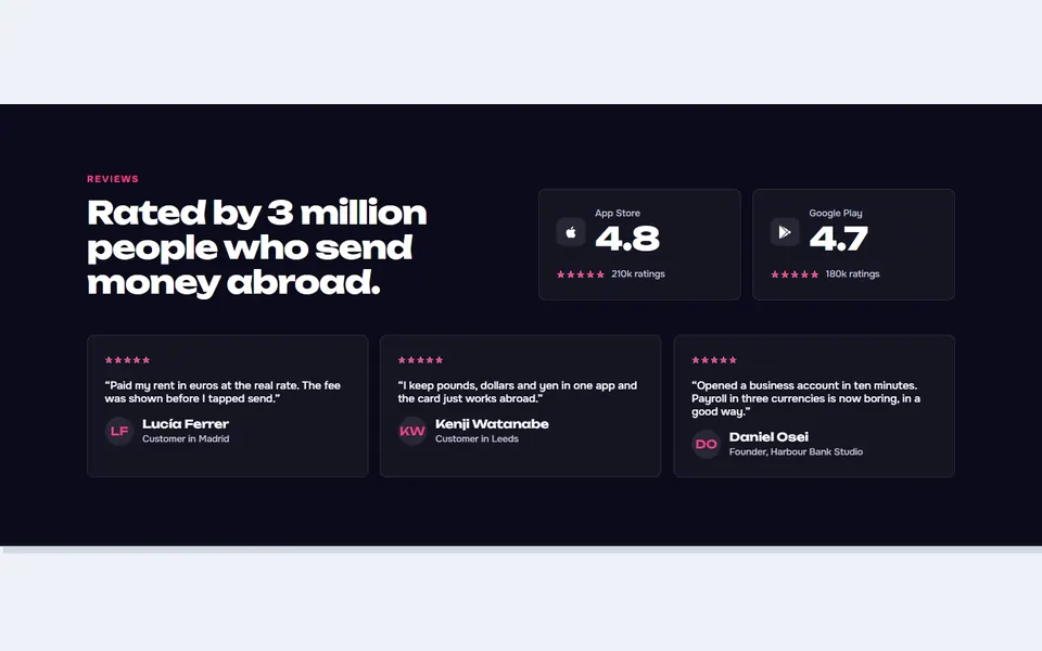 Fintech app ratings — testimonials & logos template