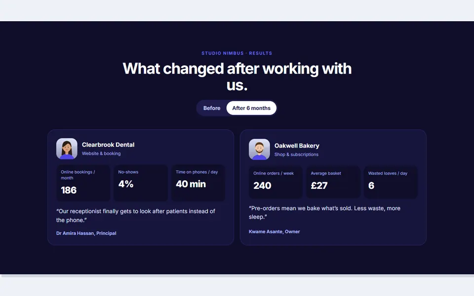Then vs now results — testimonials & logos template
