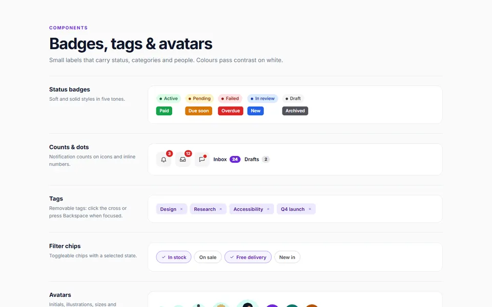 Badges tags and avatars — ui components template