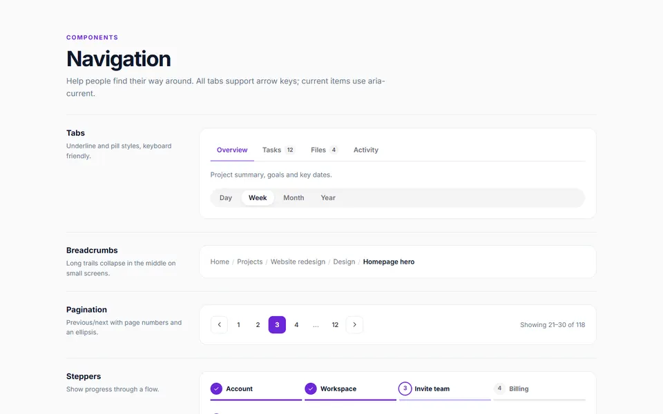 Navigation components — ui components template