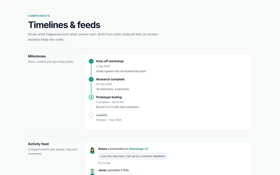 Timelines and feeds — ui components template