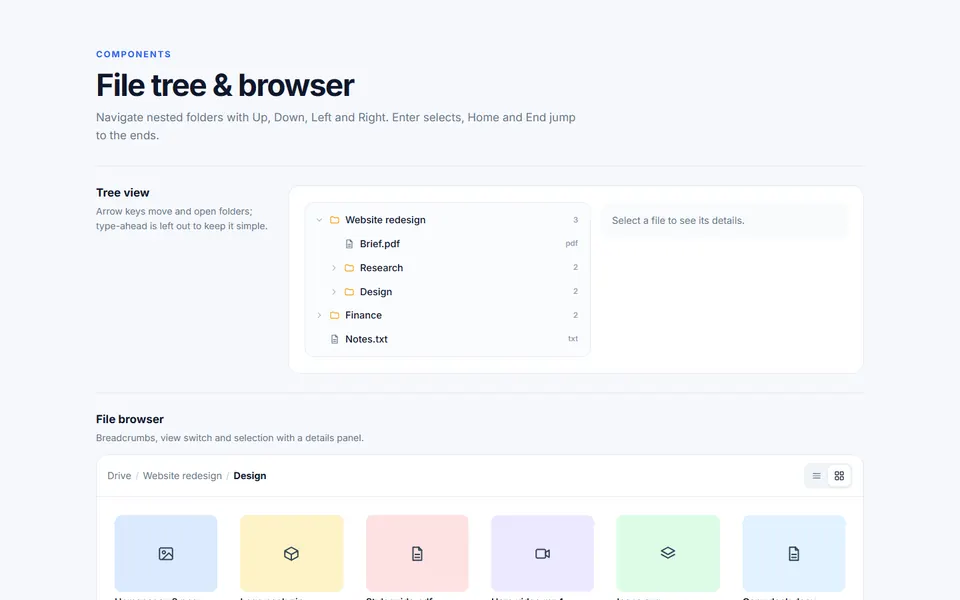 File tree and file browser — ui components template