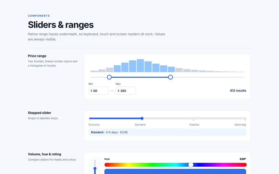 Sliders and range pickers — ui components template