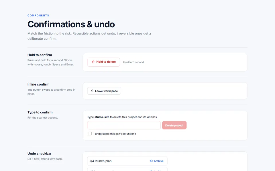 Confirmations and undo — ui components template