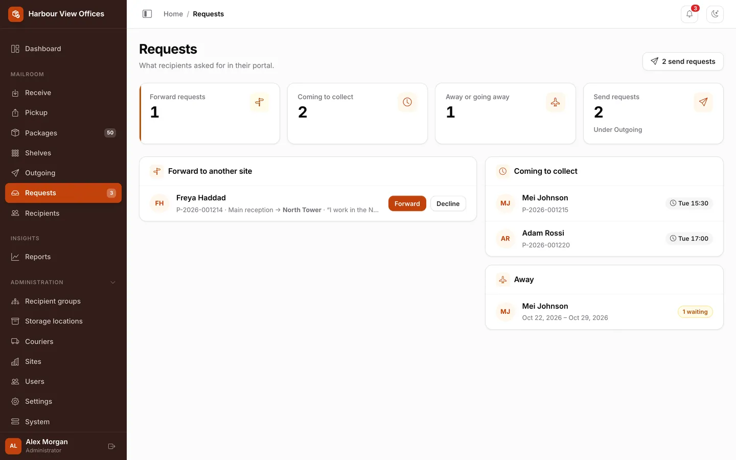 Requests from the portal
