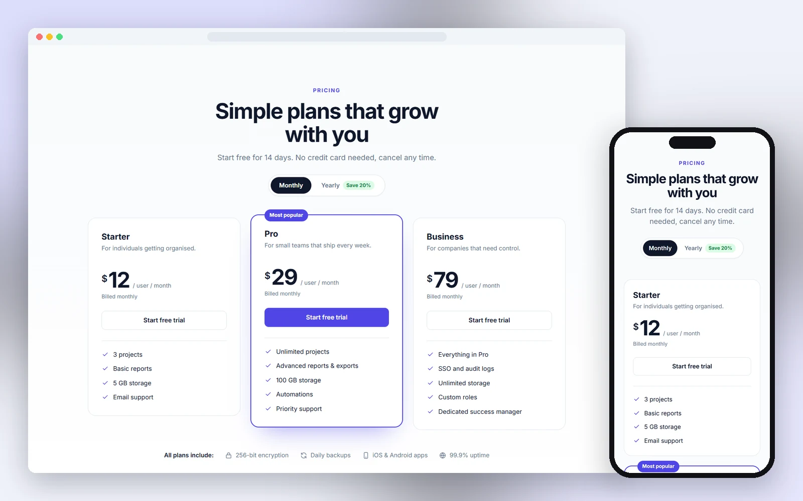 HTML Pricing Table Templates — 30 pricing sections in plain HTML & CSS, free